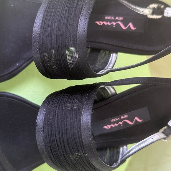 MIA BLACK MESH DRESS SHOE SANDALS HEELS W/RHINESTONE BUCKLE:PREOWNED BLACK 8 1/2 - Picture 3 of 15